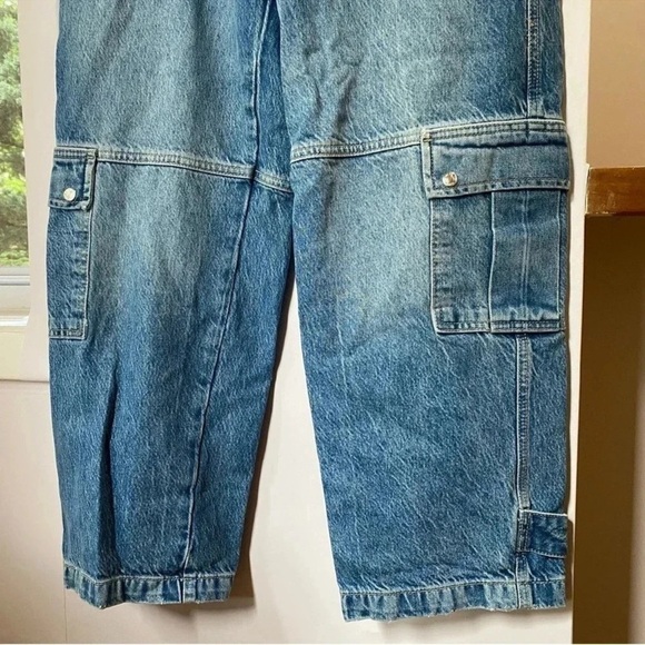 NWT Free People Marx Slouchy Cargo Jeans Pants Utility Wide Leg in Blue 28 - Picture 12 of 14